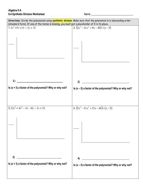 Synthetic Division Worksheet With Answers – E Street Light