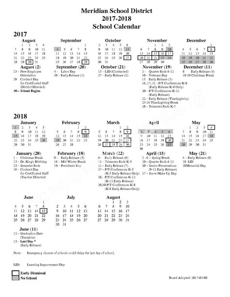 Meridian School District Calendars – Bellingham, WA