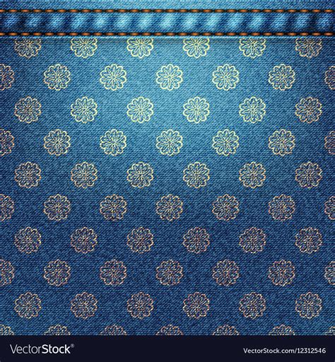 Texture of denim fabric with flowers Royalty Free Vector