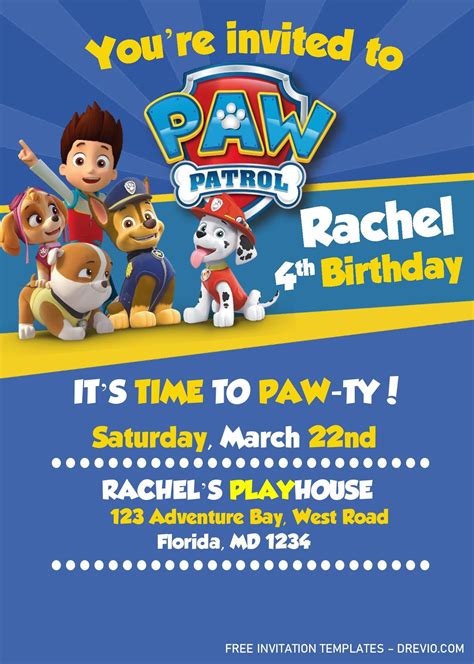 Downloadable Editable Paw Patrol Birthday Invitation Template Free