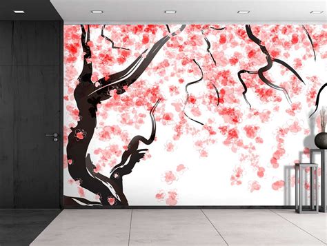 Large Wall Mural Japanese Cherry Tree Blossom in Watercolor Painting ...