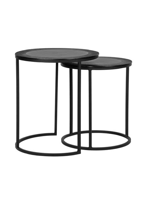 Black Metal Round Coffee Table Set | Label51 Pair | Wood Furniture