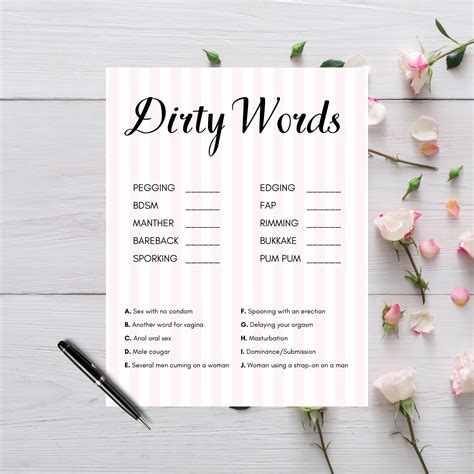 Dirty Words Game for Ladies Night, Bachelorette Party, Bridal Shower ...