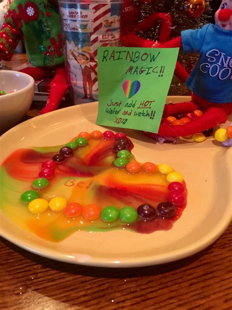 Elf Magic with Skittles! Elf Magic, Shelf Ideas, Elf On The Shelf, Rainbow, Rain Bow, Rainbows