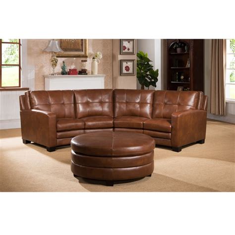 Shop Oakbrook Brown Curved Top Grain Leather Sectional Sofa and Ottoman ...