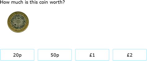 IXL - Coin values - 20p, 50p, £1 and £2 (Reception maths practice)