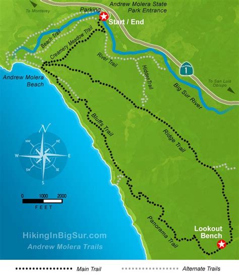 Hiking in Big Sur - Andrew Molera Trails Map .:. | Southern california camping, Big sur, Best ...