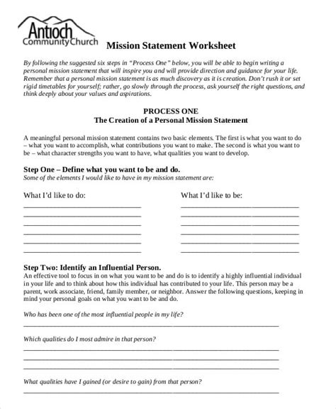 Mission Statement Worksheet Templates
