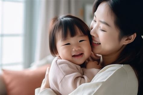 A mother and her baby are hugging and smiling. | Premium AI-generated image