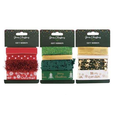 Green Christmas Decorative Ribbon Assorted 4m X 2cm