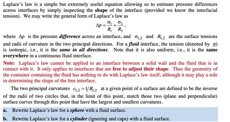 Solved Laplace's law is a simple but extremely useful | Chegg.com