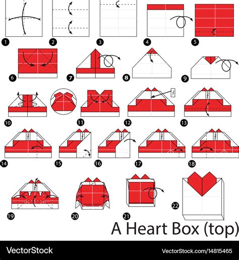 Step instructions how to make origami a heart box Vector Image