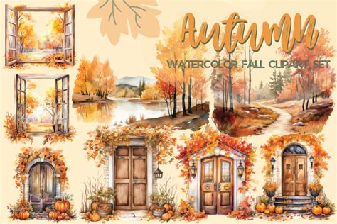 Watercolor Fall Scenery Clipart Graphic by sasikharn · Creative Fabrica