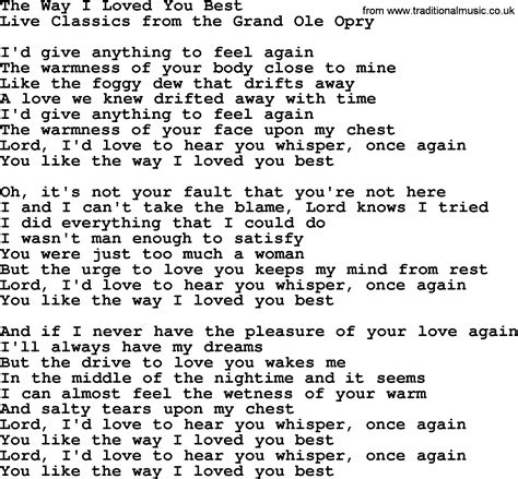 The Way I Loved You Best, by Marty Robbins - lyrics