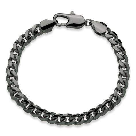 Men's Curb-Link Bracelet Black Ruthenium-Plated 10" (10.5mm) at ...