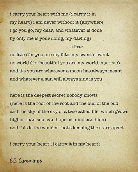 Heart Wall Art I Carry Your Heart Print Happy Valentine's Day Love Poem E.E Poetry Wall Art ...