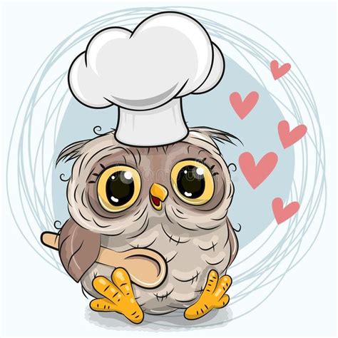 Caroon Owl in a cook hat with spoon. Cute Caroon Owl in a cook hat with spoon stock illustration ...