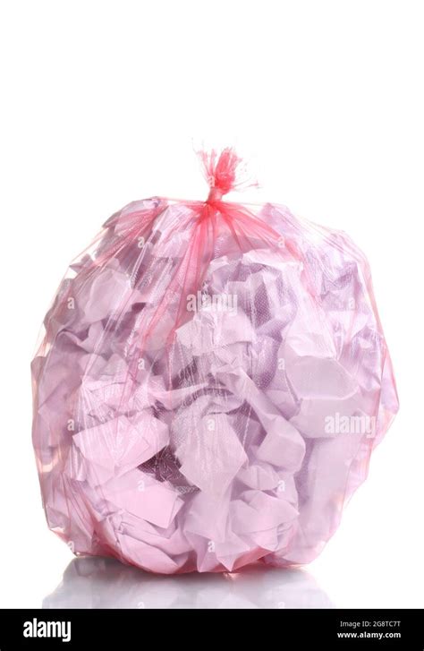 red garbage bag with trash isolated on white Stock Photo - Alamy