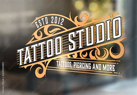 Vintage Tattoo Logo Layout with Gold Elements Stock Template | Adobe Stock