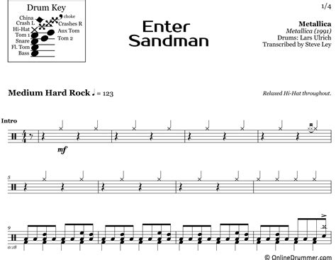 Enter Sandman - Metallica - Drum Sheet Music | OnlineDrummer.com