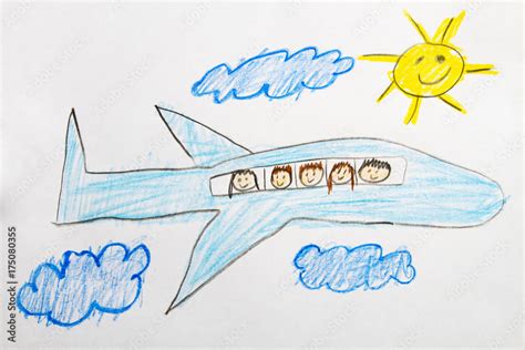 Kid Drawing: Air Plane Travel Stock Photo | Adobe Stock