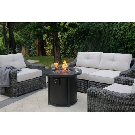 Style Selections 30-in W Black Steel Round Propane Gas Fire Pit Table ...