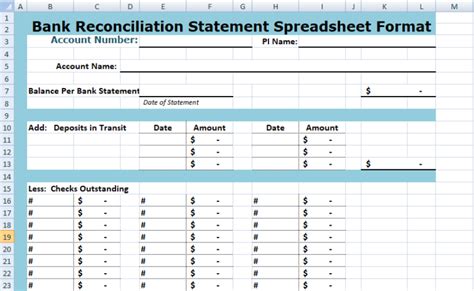 Bank Reconciliation Statement Spreadsheet | Excel spreadsheets templates, Simple bank, Bank ...