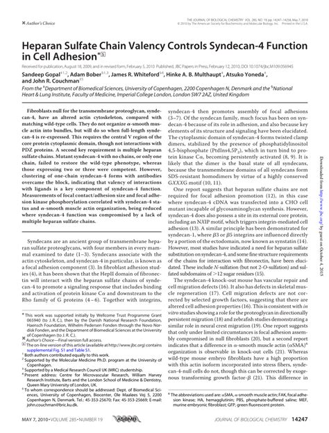 (PDF) Heparan Sulfate Chain Valency Controls Syndecan-4 Function in Cell Adhesion