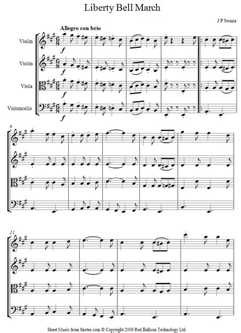 Sousa - Liberty Bell March sheet music for String Quartet - 8notes.com