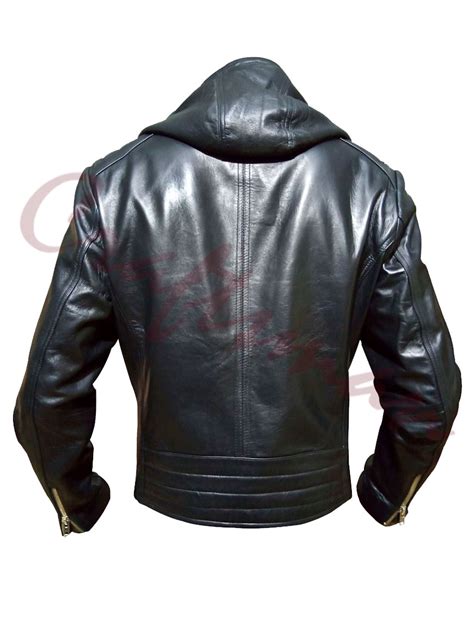 Mens Black Biker Genuine Leather Hoodie | Craftsmen