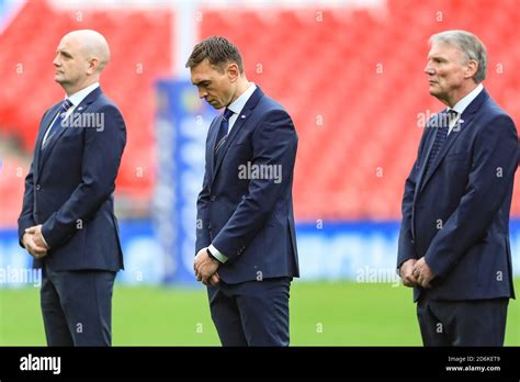 Kevin Sinfield of Leeds Rhinos pays his respects in a unites silence ...