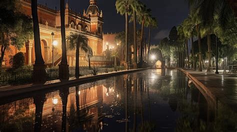 Premium AI Image | Night view of Alcazar of Seville