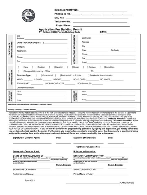 Fillable Online Application For Building Permit Edition 2014 Florida ...