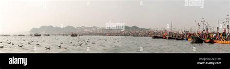 Kumbha Mela, Allahabad, Uttar Pradesh, India; 17-Feb-2019; riverfront ...