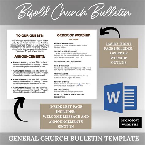 Editable Church Bulletin Template 4 Pages microsoft Word - Etsy Hong Kong