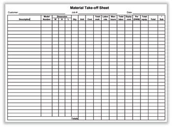 Easy Material Takeoff Excel Template | Other Files | Documents and Forms