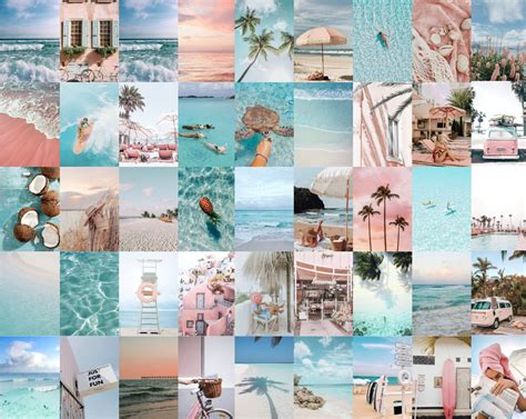 summer pink blue boujee aesthetic collage kit wall decor fun | Beach ...