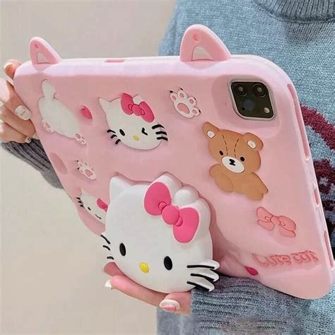 Kawaii Sanrio Hello Kitty IPad Case Cute Cartoon Silica Gel Anti Bending Lazy Stand Air4 5 Mini6 ...