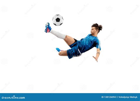 Young Boy with Soccer Ball Doing Flying Kick Stock Photo - Image of ball, competition: 138126094