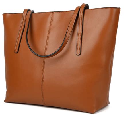 Women's Large Capacity Leather Work Tote Zipper Closure Shoulder Bag Brown