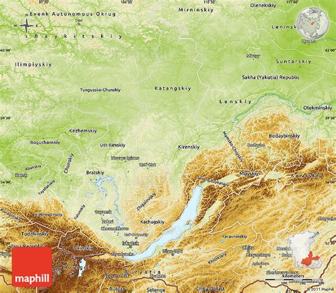 Physical Map of Irkutsk Oblast