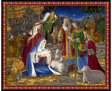 Miracle In Bethlehem Nativity Scene Christmas Cotton Quilting Fabric ...