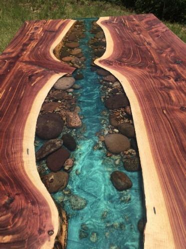 This Live Edge River Dining Table has Stones along the Banks | Diy resin table, Wood resin table ...