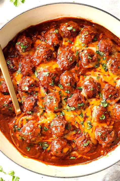 Baked Enchilada Meatballs - Carlsbad Cravings