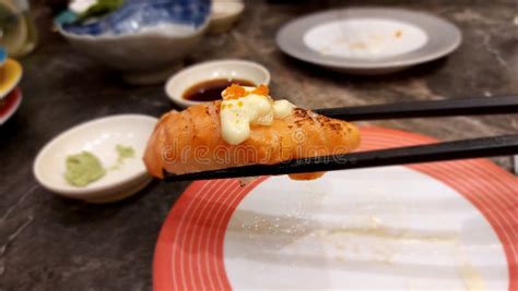 Aburi salmon cheese sushi stock image. Image of lunch - 263377841