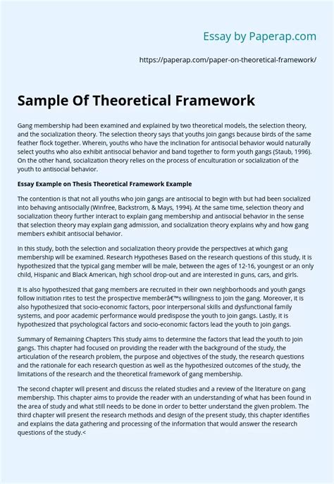 Sample Of Theoretical Framework Research Essay Example