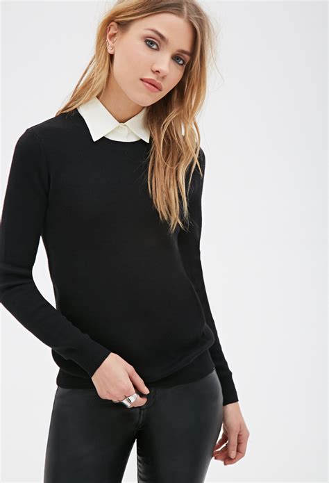 Lyst - Forever 21 Layered-collar Sweater in Black