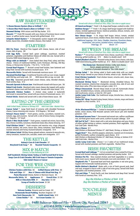 Kelsey's Menu — Kelsey's Restaurant, Irish Pub, & Banquet Hall