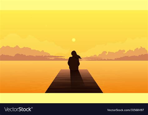 Lonely girl silhouette on sunset sad alone dreamy Vector Image