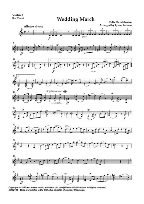 Wedding March - Violin 2 (for Viola)" Sheet Music for String Trio - Sheet Music Now